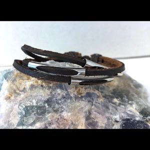 Leather and silver bracelet trio